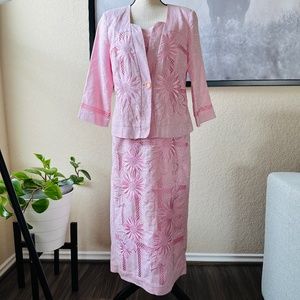 JSONG Collection 100%Linen Floral Embroidered Dress Suit Size 10